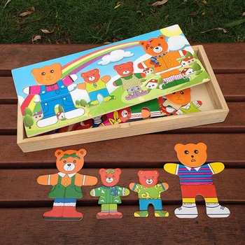 

Model Toys Bear Changing Clothes Wooden Puzzle Building Block Baby Children Early Educational Funny Toys Good Gifts for Kids