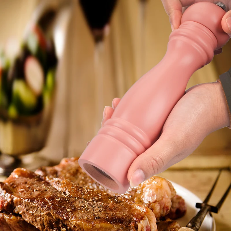 

Kitchen tools cooking pink Salt And Pepper Grinder Hand Movement Oak Wood Pepper Mill