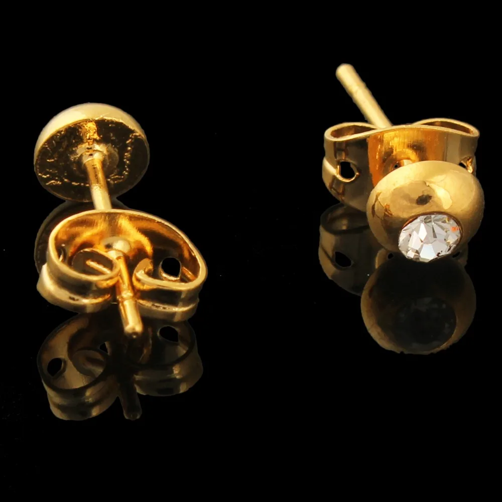 

Fine jewelry18k Gold Color 5mm Pearl Crystal Earrings mini Stud Earrings for women gift African desigh