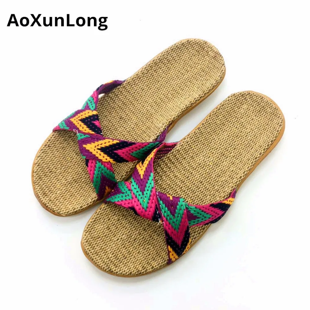

Hot Linen Woven Breathable Slippers Women Indoor Flat Shoes Woman Striped Home Slippers Vrouwelijke Size 35/40 Women Flip Flop 8