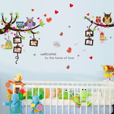 Милые наклейки на стену с изображением совы для детской комнаты, комнаты для девочек, украшения для спальни, дерево, цветы, наклейки на стену, украшение детской комнаты - Цвет: A-01