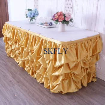 

SK002C custom made wedding gathered gold table skirt with velcro