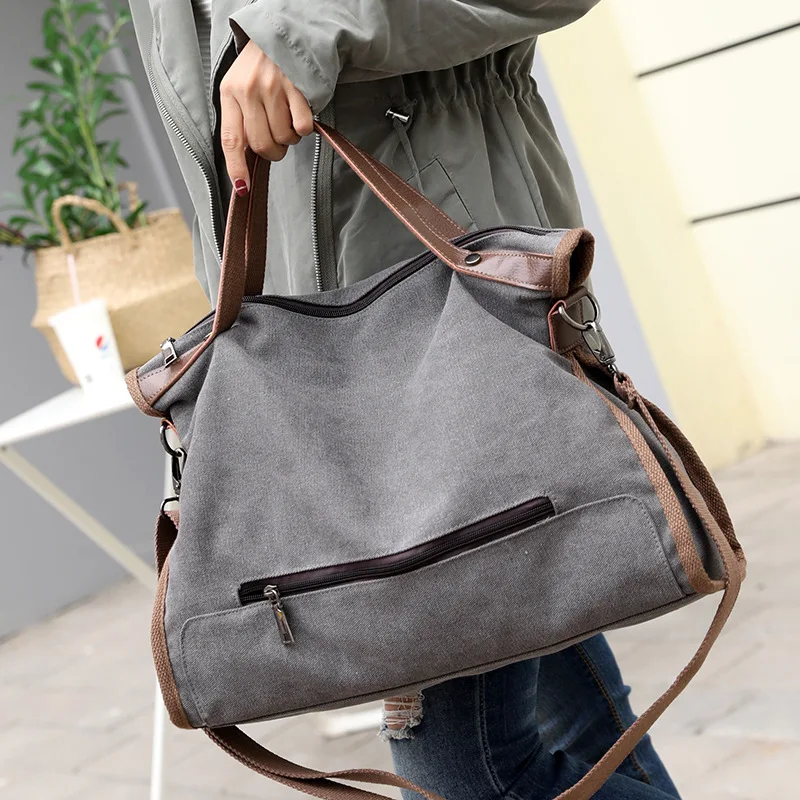 

Canvas wave thickening large capacity simple green hand bag girls solid color zipper shoulder bag women simpel casual bag