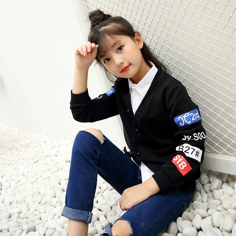 CROAL CHERIE  110-160cm Winter Autumn Sweater Jacket For Kids Girls Fashion Letter Girls Coats Boys Children Clothes Black White (5)