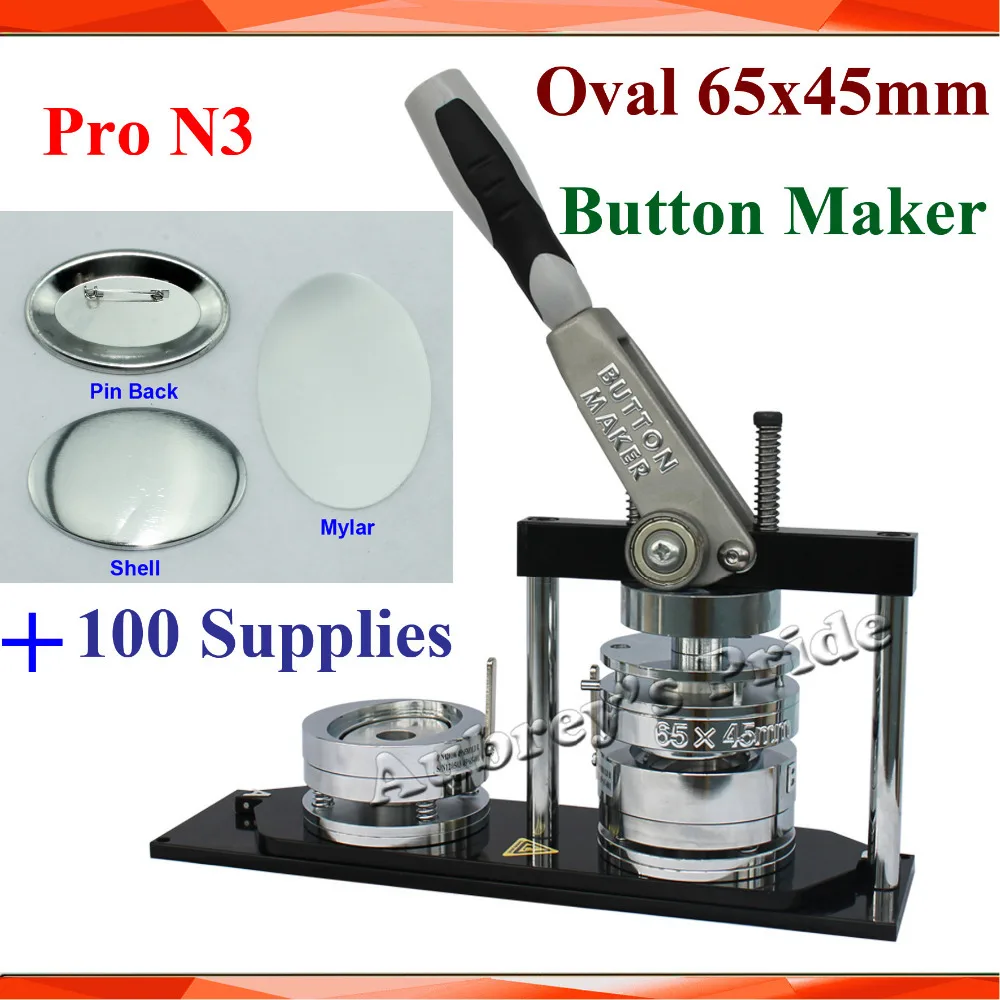 Pro N3 NEW Oval 45x65mm Badge Button Maker Machine +100 Set Metal Pinback  Button Supply