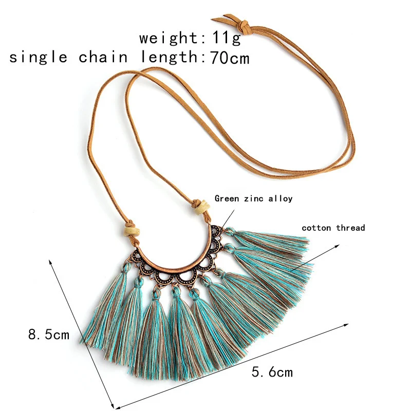 

Sale Adjustable 1PC Vintage Statement Long Tassel Pendant Leather Necklace Rope Chain Boho Ethnic Exquisite Necklace