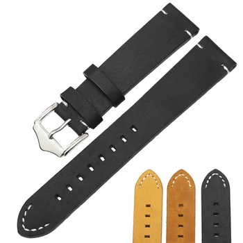 

18 20 22mm Italian Genuine Leather Watchbands Belt Black Dark Brown Vintage Handmade Watch Strap Stainless Steel Buckle
