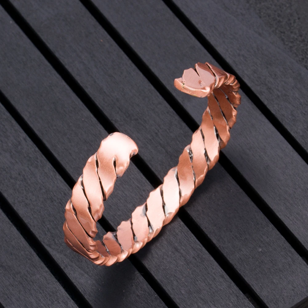 Vinterly Magnetic Pure Copper Bracelets Vintage Twisted Open Cuff Adjustable Bangle Health Energy High Magnet  Jewelry for Women 4