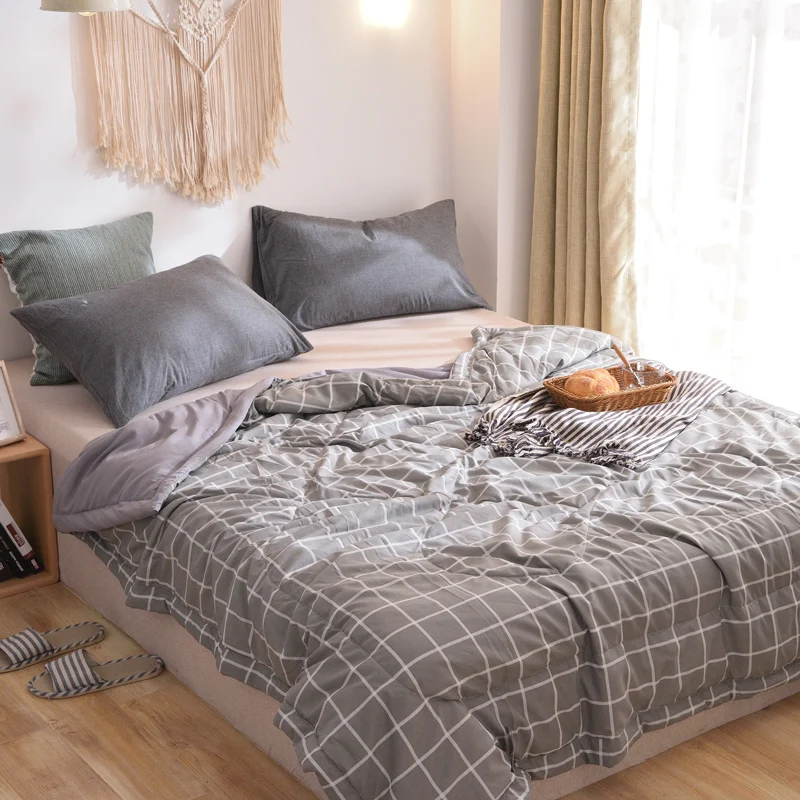 

High Quality Stripe Washed Cotton Summer Air Conditioner Cool Thin Quilt Comfortable Home Textile Bedding Comforters Duvets