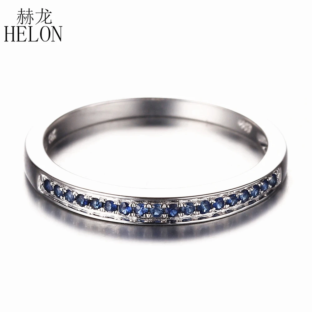 

HELON Worth! 10K White Gold Half Eternity 100% Genuine Sapphires Wedding Anniversary Fine Gemstone Jewelry Ring Band wholesale