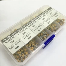 500pcs 10Valuesx50 0.1uF~10uF (104~106) Multilayer/Monolithic Ceramic Capacitor Assorted kit with storage box