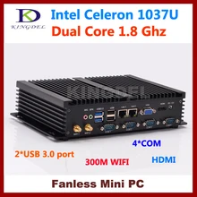 Безвентиляторный мини ПК HTPC компьютер Intel Celeron 1037U двухъядерный процессор, 4GB ram 320GB HDD 2*1000M LAN, 4* COM, 2* USB 3,0, 300M WiFi, HDMI