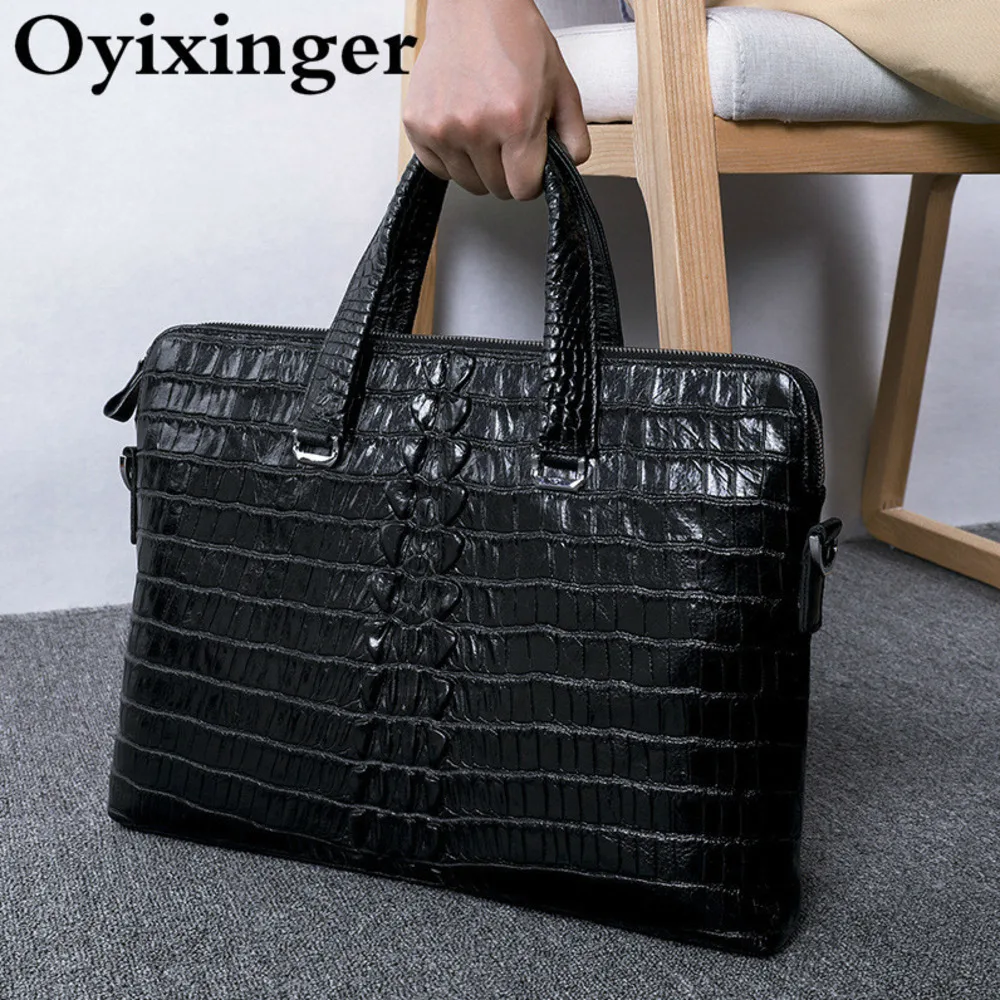 Повседневная мужская сумка для компьютера, роскошная сумка из натуральной кожи с узором «Аллигатор», мужская сумка на плечо из коровьей кожи, деловые портфели для ноутбука