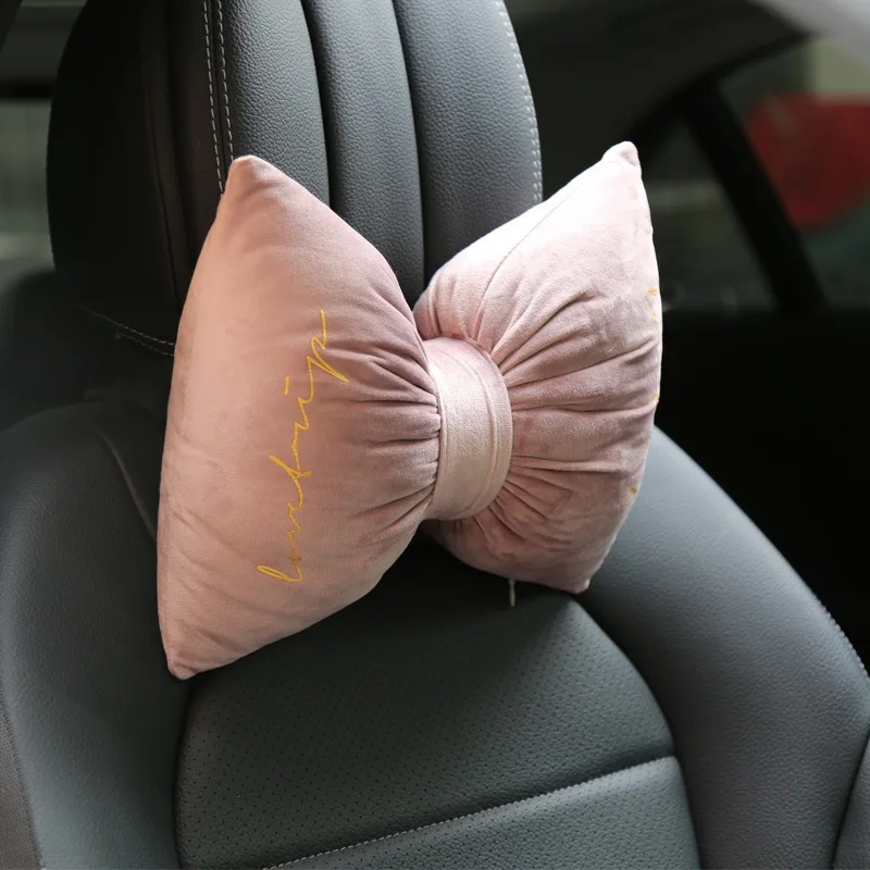 

Car Headrest Neck Pillow Soft Velvet Bronzing Bow Plush Throw Pillow for Cushion Office Waist Pillow Detachable Hand Washable