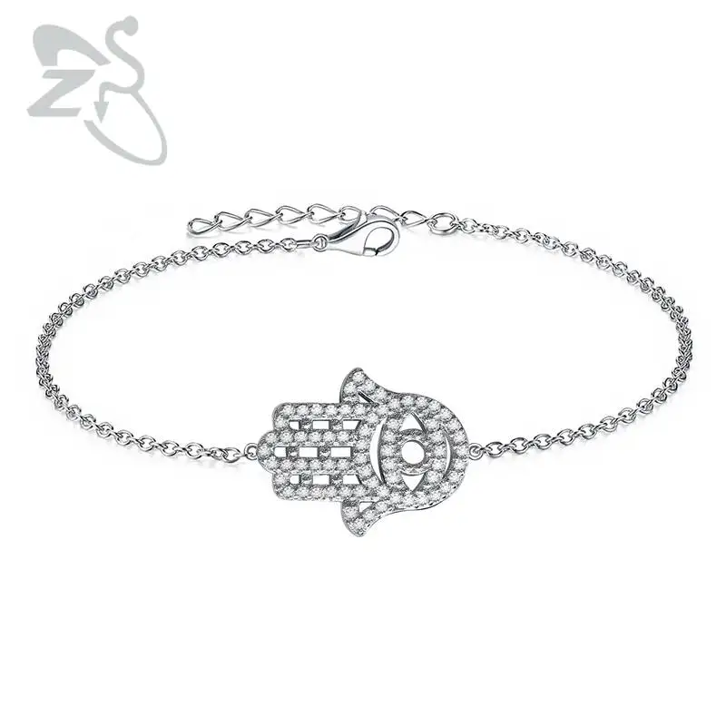 

Hamsa Chain & Link Bracelets Hand of Fatima Jewelry Crystal Bracelets 925 Sterling Silver Women Body Jewelry Hamsa Hand
