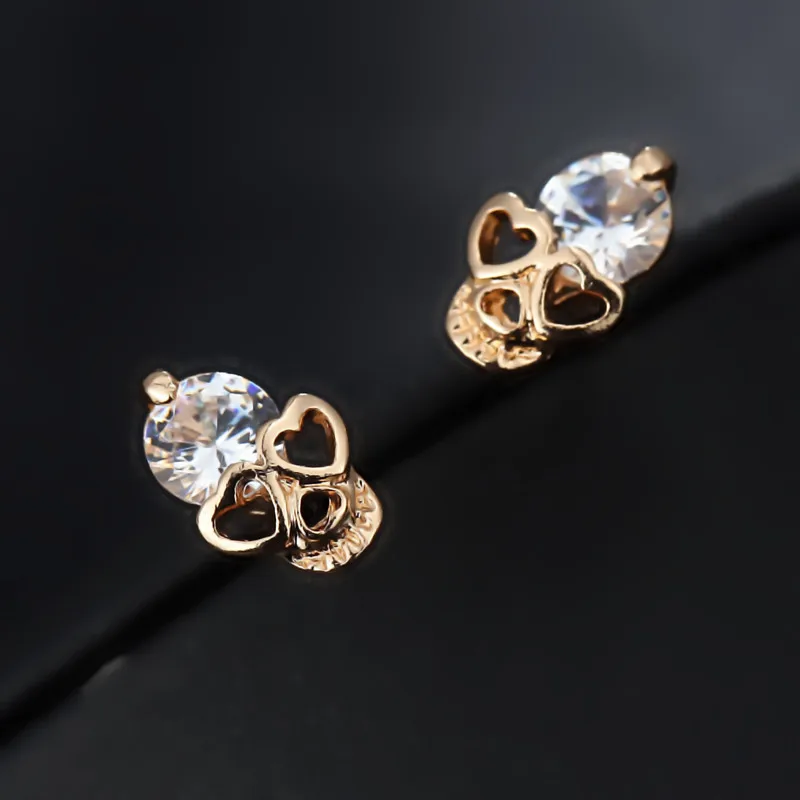 

2016 New Arrival Fashion Jewelry High Quality Cubic zirconia Rhinestone Crystal Skull Stud Earrings For Women e017