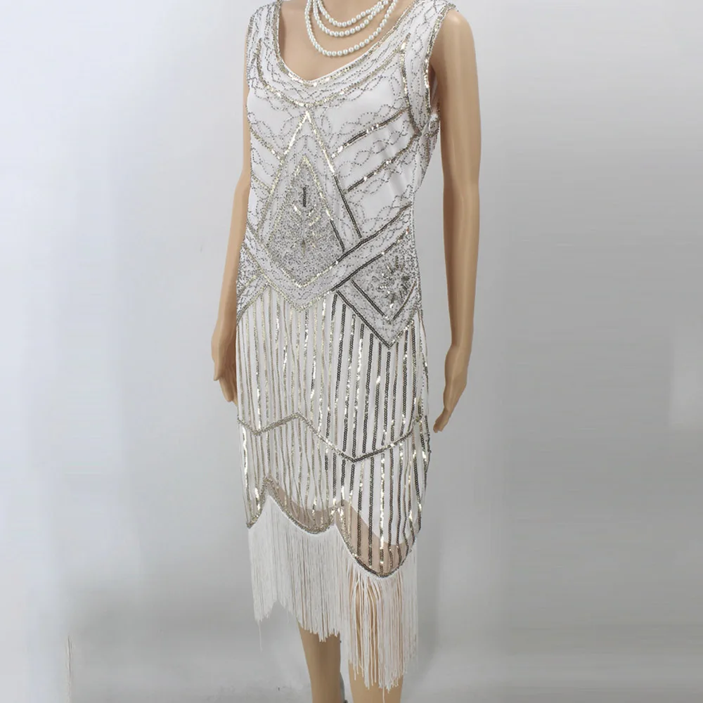 

Женское платье-боди с блестками, вечернее платье с кисточками и треугольным вырезом, украшенное кисточками без рукавов, 1920s