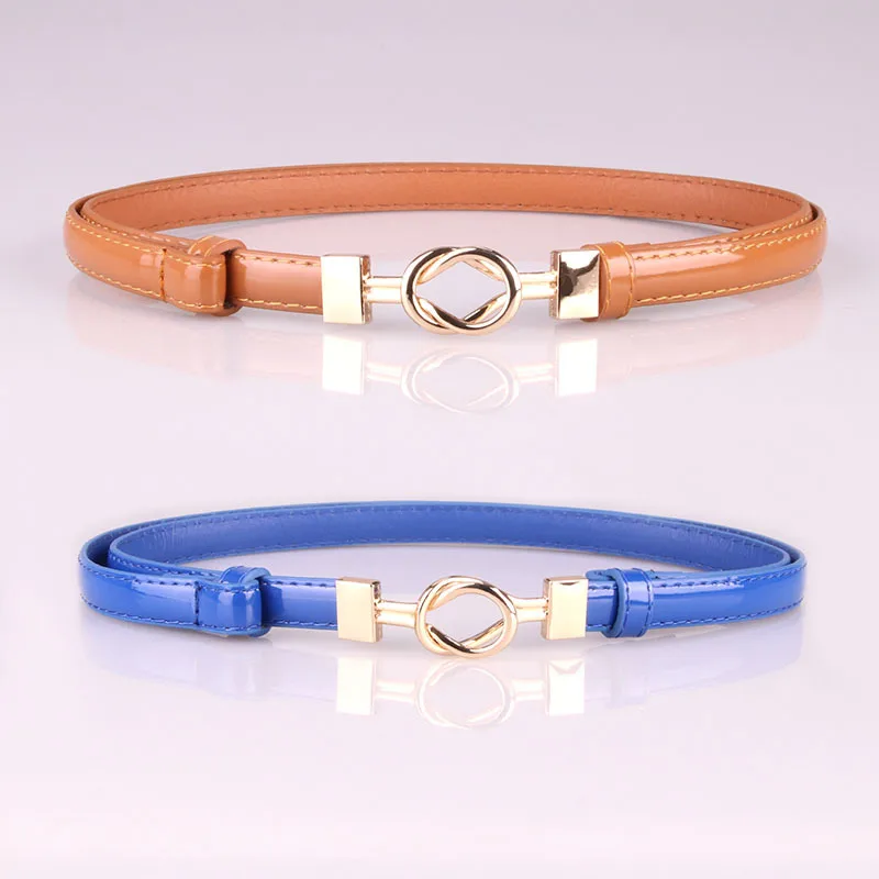 Luxury Metal Double Loop Buckle Thin Casual Belt For Women PU Leather