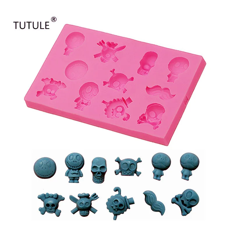 

Gadgets Silicone Skull Mold Halloween Mold Fondant Skull Clay Wax Resin Soap Mould- skull and bones -isomalt skeleton mold