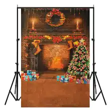 7x5ft Xmas Cloth Photography backdrop New Vinyl Christmas Tree stove Closet Gift Photo background for Studio Kids Indoor Decor