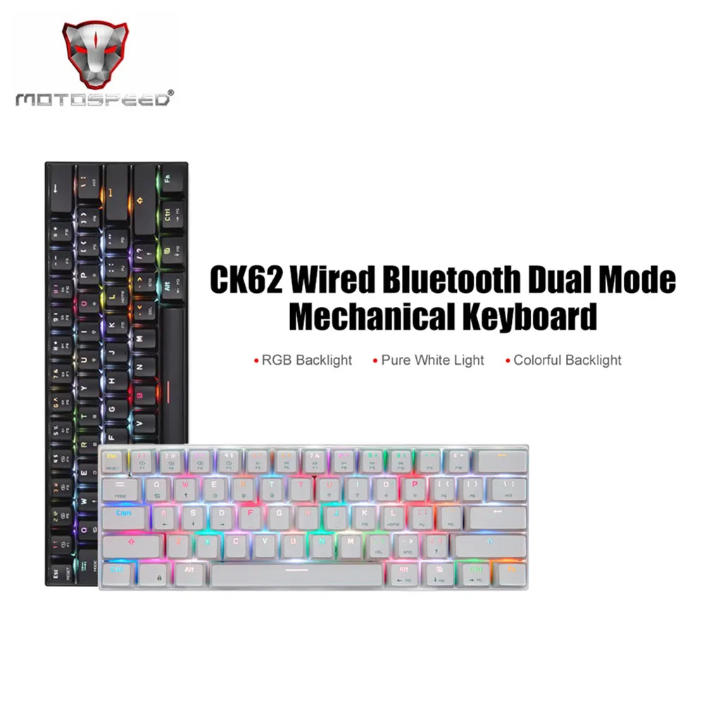 

MOTOSPEED CK62 Wired/Bluetooth Dual-Mode Connection Mechanical Keyboard 61 Key RGB LED Blacklight Gaming Keyboards OUTEMU Switch