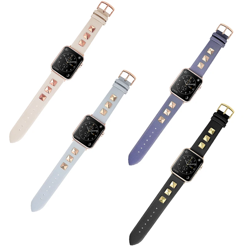 Заклепки стиль кожаный ремешок для Apple Watch 4 3 2 1 браслет ремешок для iwatch 44 мм 40 38 42 Роскошные петли аксессуары для наручных часов