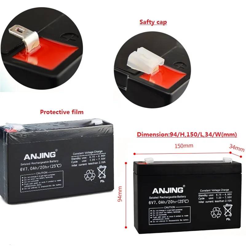 6v7ah para Crianças Carro de Brinquedo Portador de Mesa do Diodo Emissor de Luz de Backup Bateria de Chumbo ácido 6 v Bateria 7ah Elétrico Bebê Ups Acumulador Recarregável Nova - Image 2
