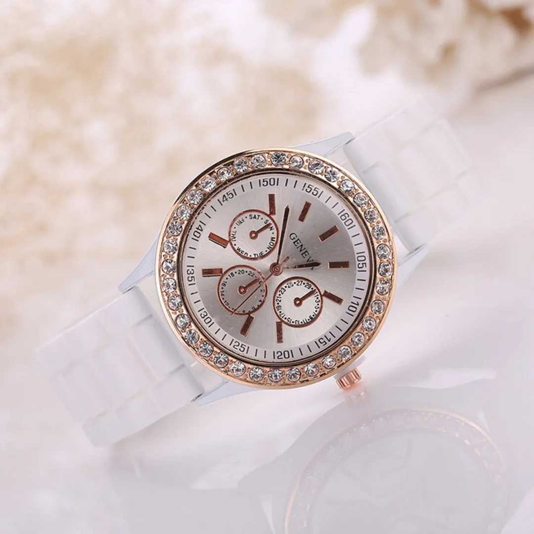 Geneva Casual Watch Women Crystal Dress Watch 2017 Quartz men Silicone watches Unisex Wristwatch Sports watch relogio feminino