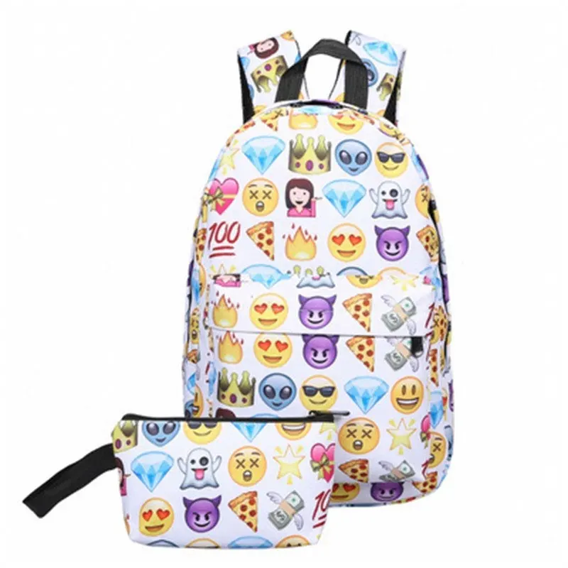 

Arsmundi Fashion Printing Emoji School Bags 2-piece Set Backpack Canvas Teenager Girls Travel Bag Rucksack mochila infantil