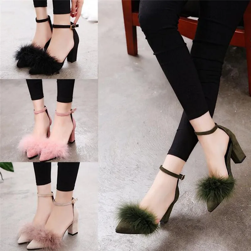 summer-Shoes-Women-High-Heels-Ankle-Strap-Pumps-Autumn-Thick-Heels-Feather-Sexy-Party-Shoes