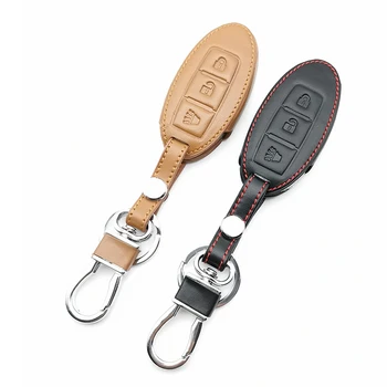 

2019 Fashion Men Leather Key Case Cover For Nissan X Trail-370Z Cube Micra Sheet Tiida Qashqai Juke Cube Search Versa 3 Buttons