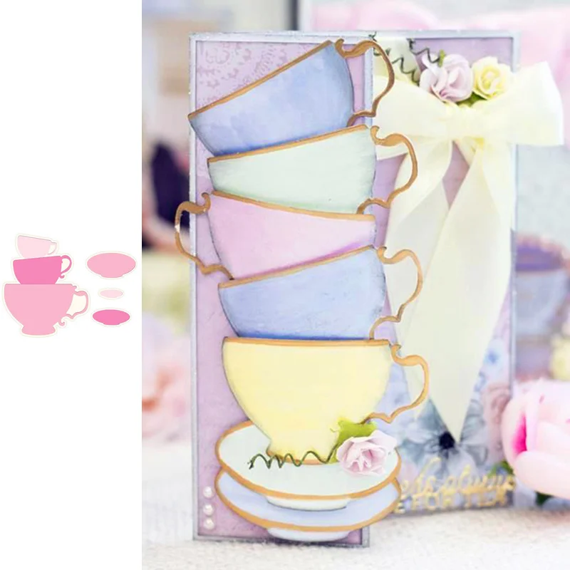 

Metal Cutting Dies for Scrapbooking Toppling Teacups New 2019 Cutting Embossing Stencils Paper Craft Die Paper Cards Making