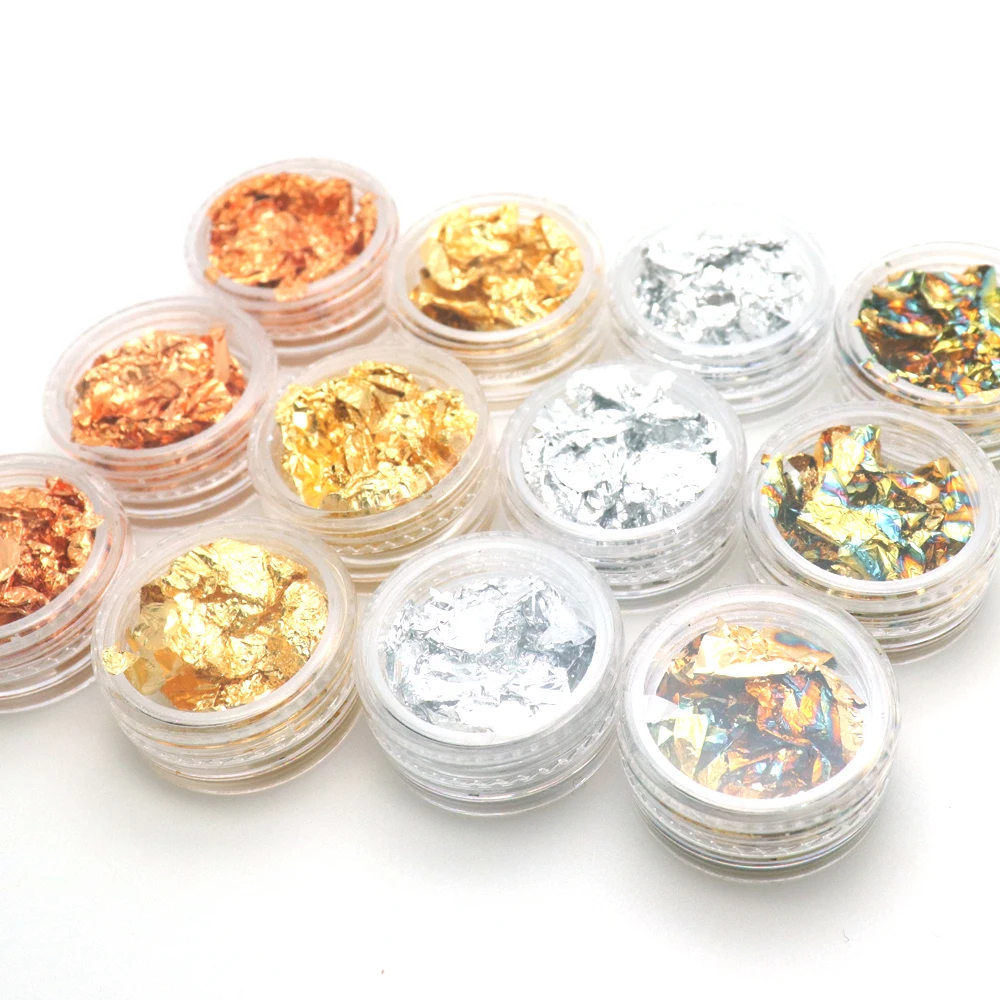 

Gold Silver Nail Art Glitter Foil Paillette Chip Flake Tips Polish Gel UV Design Transfer Sticker Decal Manicure Tool Set