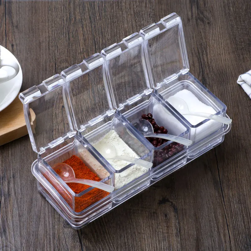 Acrylic Seasoning Box Set, 4 Piece Clear Premium Quality Storage Rack Spice  Pots Condiment Jars for Salt Sugar Cruet Kitchen Organization Containers