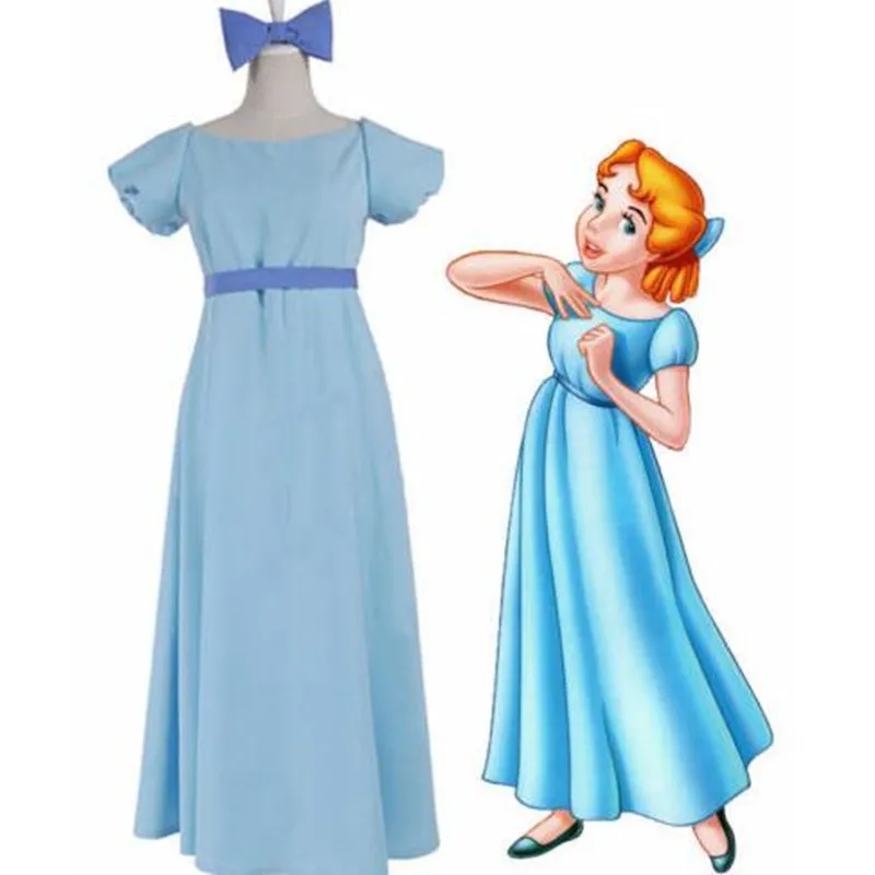 

Peter Pan Cosplay Costume Halloween For Woman Blue Dress Wendy Darling Adult Custom Outfit