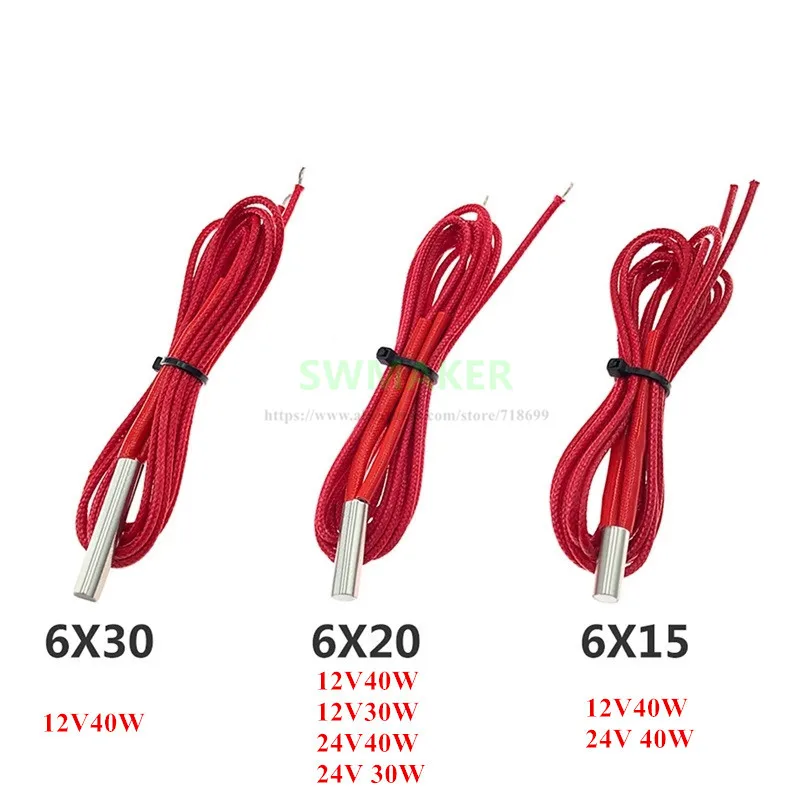 2PCs 12V 40W 6*30mm Single End Cartridge Heater Heating Tube 1m for 3D Printer