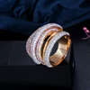 CWWZircons lujo diseñador de 3 tonos geometría de oro de Zironium gran boda compromiso anillo de dedo de la boda joyería de la adicción R059 ► Foto 3/6
