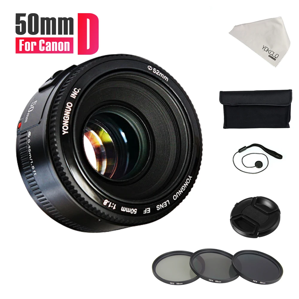 2018NEW YONGNUO YN50mm объектив с фиксированным фокусом EF 50 мм f/1.8 AF/MF линзы Большой