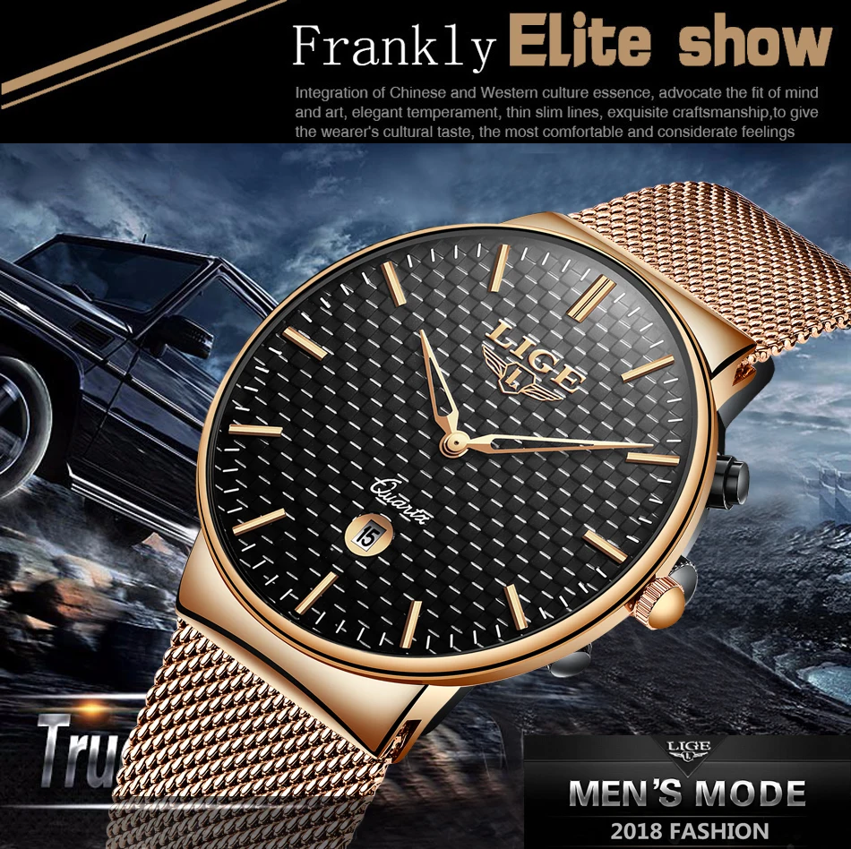 LIGE новые мужские часы Топ люксовый бренд все сталь тонкий кварцевые черные часы мужские повседневные модные водонепроницаемые часы Relogio masculino