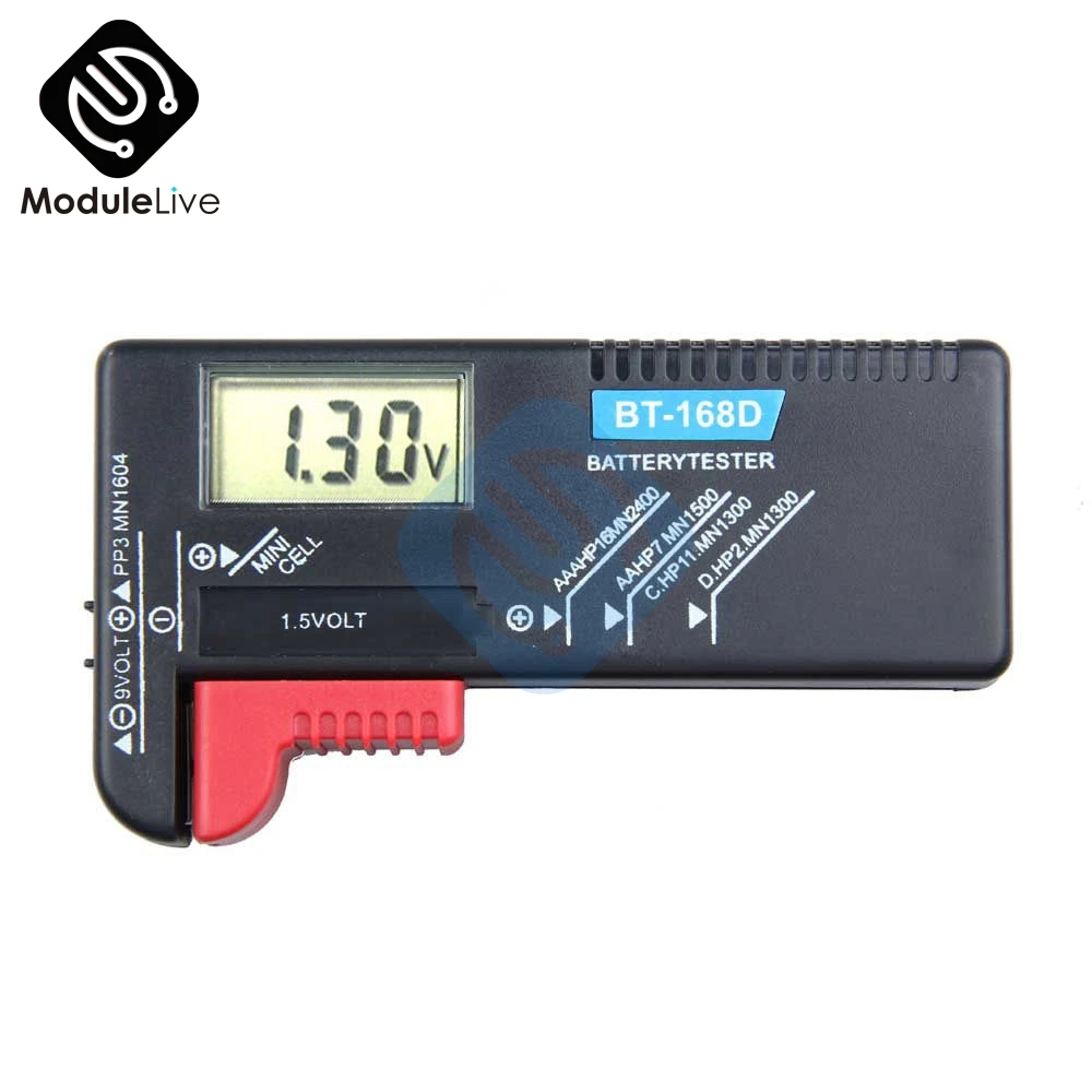 

BT-168D BT168D LED Universal Digital LCD Battery Checker Volt Tester Cell AA AAA C D 9V 1.5V Button Little Arm Move