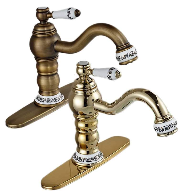 Classic Single Handle Brass Basin Sink Faucet One hole Hot and Cold Mixer Crane Taps Antique