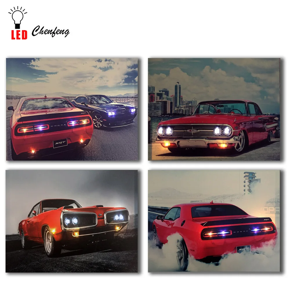 Kaufen Retro sport auto Chevrolet Impala 1960 S mit SRT wand bild licht up led leinwand drucken kunst gerahmte malerei hause dekorative geschenk