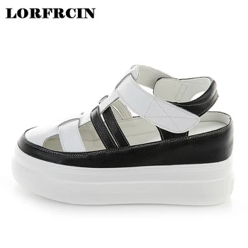 

2018 Buckle Strap Women Gladiator Sandals Genuine Leather Summer Shoes Platforms Women Sandals Plus Size 34-42 Ladies Shoes