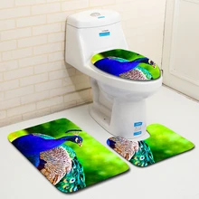 3D Павлин принт Набор ковриков для ванной комнаты противоскользящие водопоглощающие быстросохнущие мягкие Полиэстеровые фланелевые ванная комната туалет душ коврики для душевой кабины