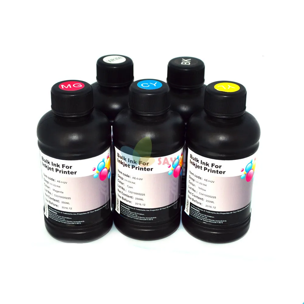 5x250ml B/C/M/Y/White LED UV INK For UV Flatbed Printer for Epson UV