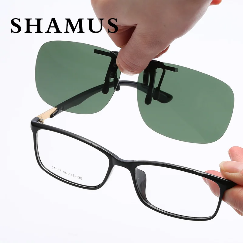 SHAMUS Brand Sunglass Clip Polarized Lens Clip On Sunglasses Rectangle