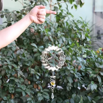 

HOT Stainless steel mirror crystal ball stereo rotating wind chime outdoor garden motor wind hanging ornaments (Dragonfly)