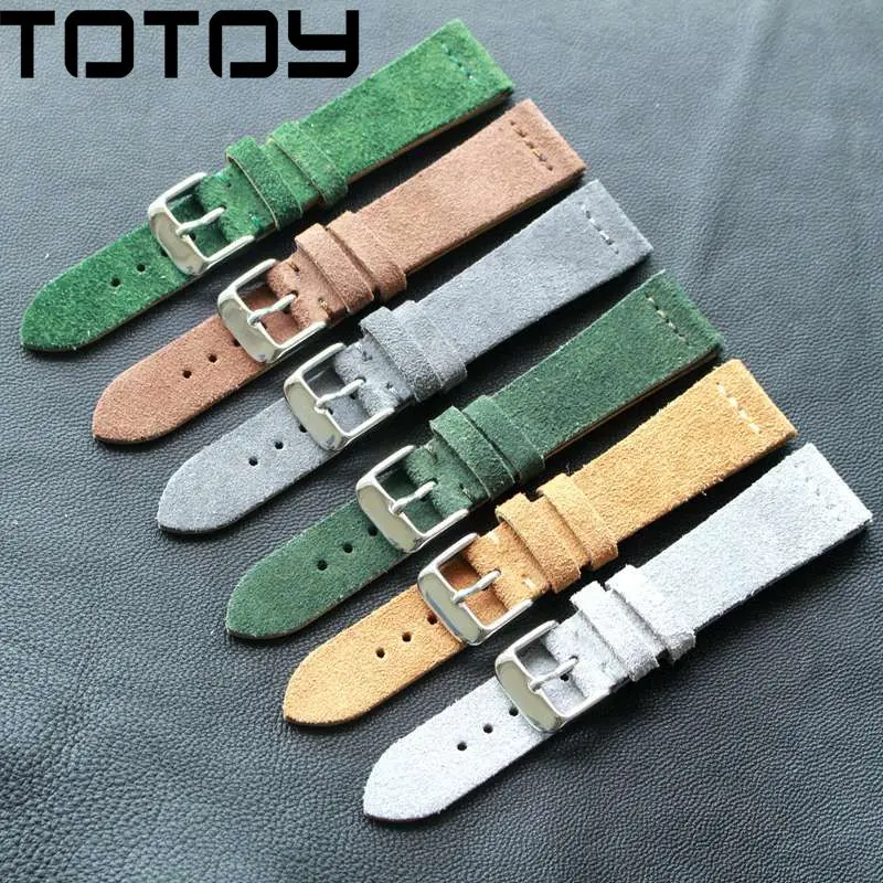 

TOTOY Hand-Turned Fur Watch, 20MM *16MM Vintage Style Matte Leather Strap, Men's Soft And Ultra-Thin Leather Watchbands