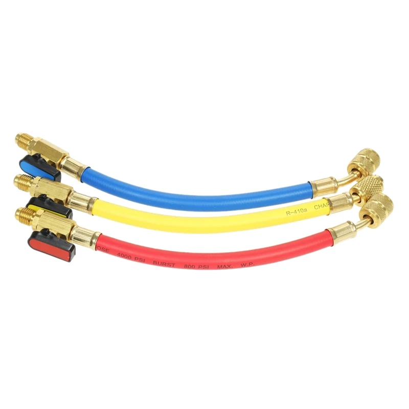 

3Pcs R134A R410A R22 R12 800 Psi Manifold Gauge Set A/C Refrigeration Charging Hose High Pressure Hvac Refrigerant Charging Ho