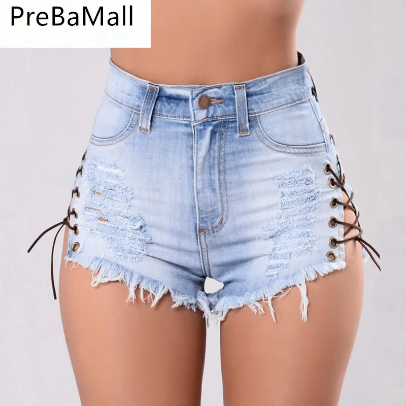

Hole Jeans Shorts Feminino Slim Sexy Bandage Denim Shorts Summer Solid Lacing Women Denim Shorts Female Ripped Short Pants C111